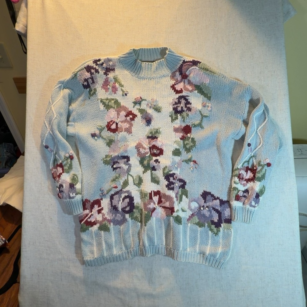 Best American Clothing Co Floral Intarsia Pullover Women's Size Large